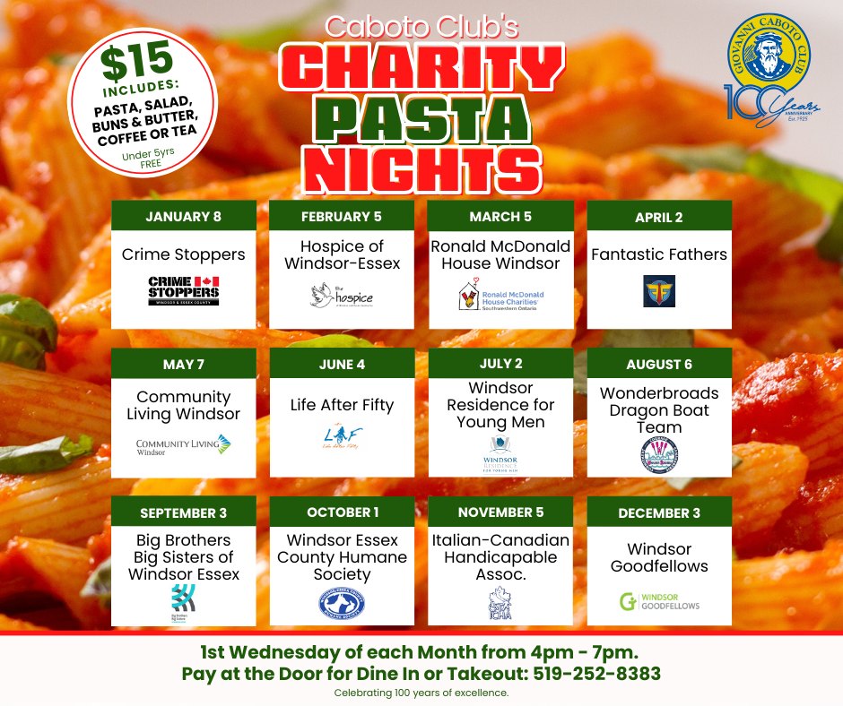 charity pasta night caboto club windsor